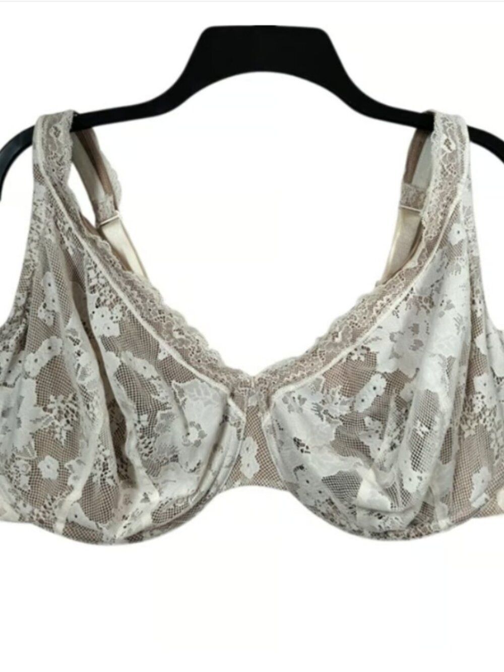 Cacique Bra 46DD Ivory Lace Underwire Full Coverage Plus Size